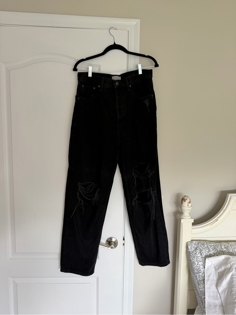 Boyish Black Straight Leg Distressed Jeans